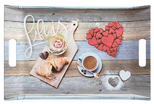 Lashuma Plateau de Service Imprimé Multicolore : Rectangulaire en Mélamine pour Petit-Déjeuner 47 x 31 cm