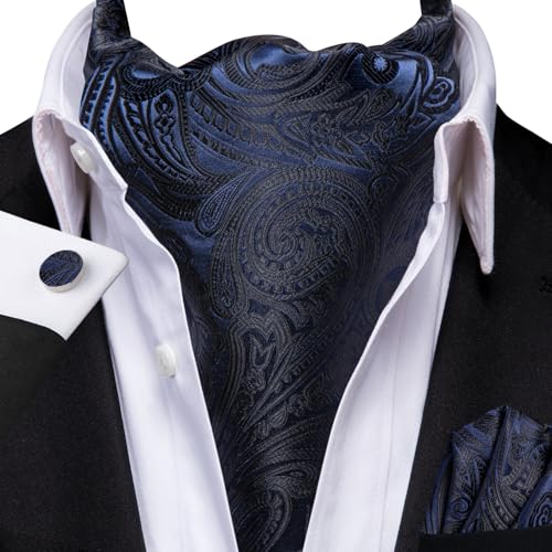Image of Dubulle Paisley Floral Ascot for Men Self Tie Mens Cravat and Pocket Square Cufflinks Wedding
