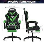 Gaming Chair with Massage Ergonomic Computer Chair with Footrest and Lumbar Support Reclining PC Game Chair for Boys with Adjustable Armrest and Headrest Green - Image 3