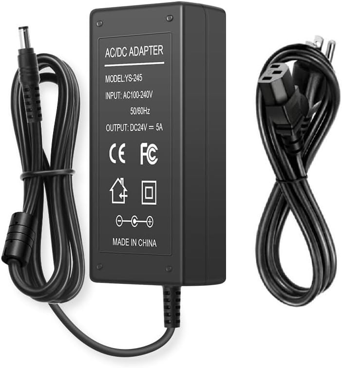 24V DC Power Supply 5A Universal AC Adapter, 100-240V 50/60Hz AC to DC Transformer, 5.5mm x 2.5mm Plug, Power Cord Included