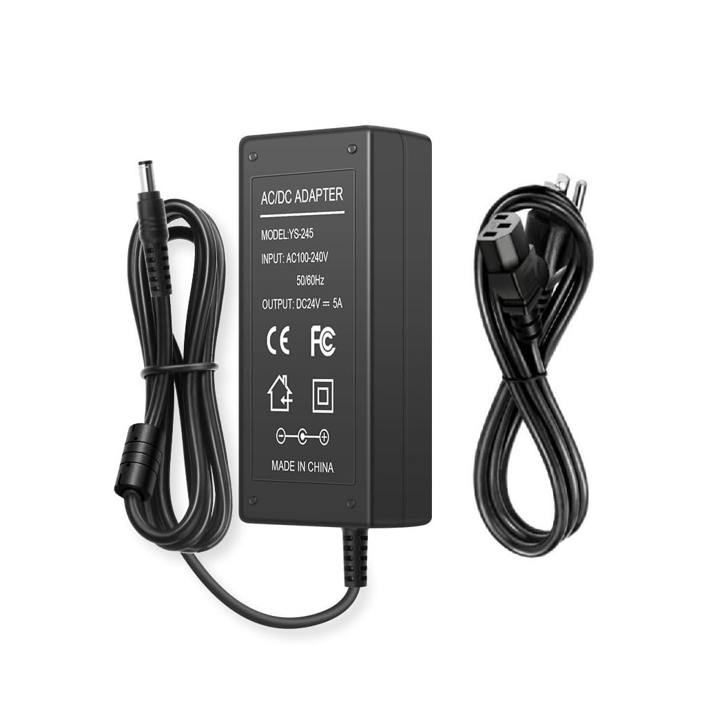 24V DC Power Supply 5A Universal AC Adapter, 100-240V 50/60Hz AC to DC Transformer, 5.5mm x 2.5mm Plug, Power Cord Included