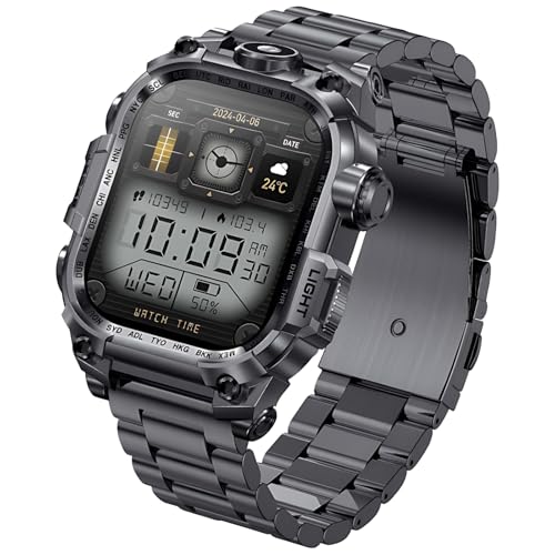 Sacolin Reloj inteligente armado para hombre, dispositivo de llamadas inalámbrico de 5.2 pulgadas con pantalla HD grande de 2.01 pulgadas, potencia mejorada, monitoreo de salud, impermeable IP67 con