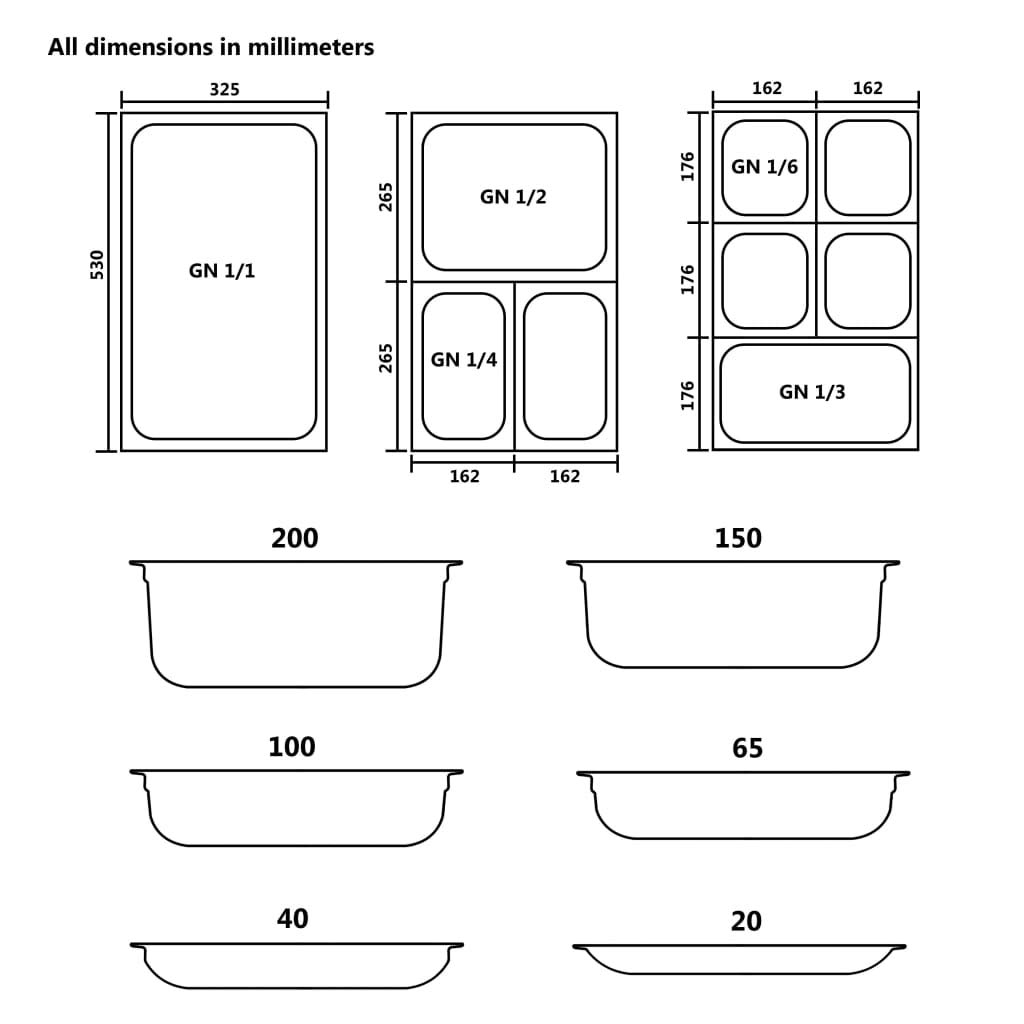 Accesorios para electrodomésticos de cocina Gastronorm contenedores 4 piezas GN 1/1 65 mm acero inoxidable hogar y jardín