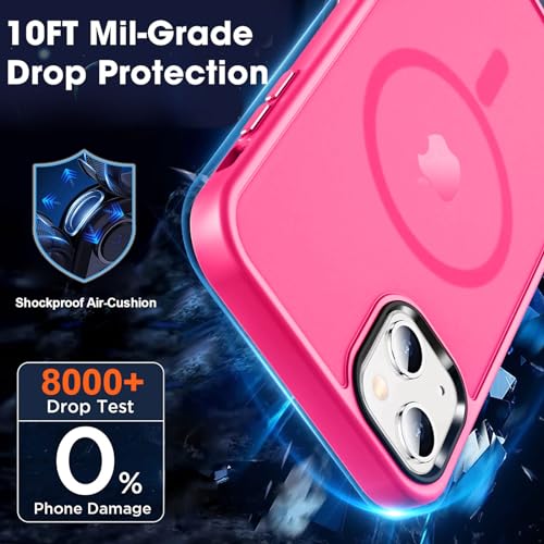 Image of MOCCA Strong Magnetic for iPhone 13 Case, [Compatible with Magsafe][Screen Protector+Camera Lens Protector] Translucent Matte Back Slim Shockproof Case for iPhone 13 Phone Case 6.1 inch, Hot Pink