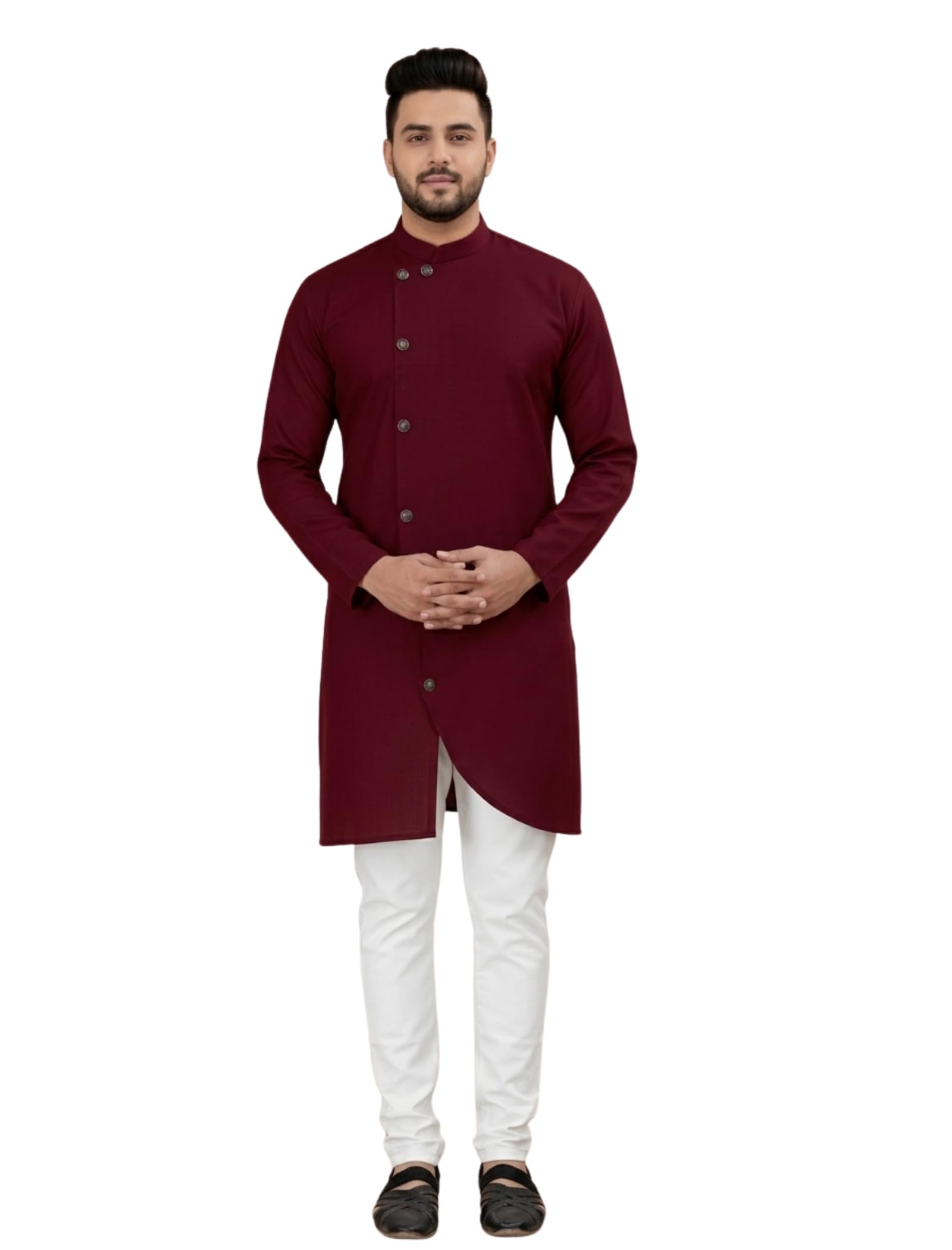 Men's Cotton Blend Kurta Pyjama with Long Sleeve Round Neck Button Down Closure type and Chinese Style-image-7