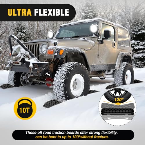 Image of Nilight Recovery Off-road Traction Boards Emergency Tire Ladder Mats For 4WD 4X4 Mud Sand Snow with 2PCS Mounting kit Zipper Bag 2 leashes (Black)