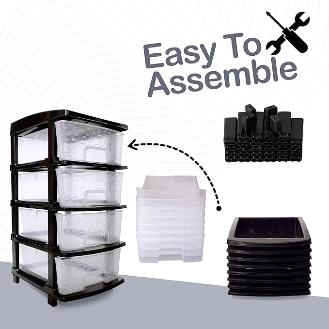 Image of KITCHIVO Plastic Modular Drawer Storage Chest Of Drawers Organizer Storage Box, Large Stomo Racks For Multipurpose Anti-slip Shoes Organizers (Transparent, 4 Layer)