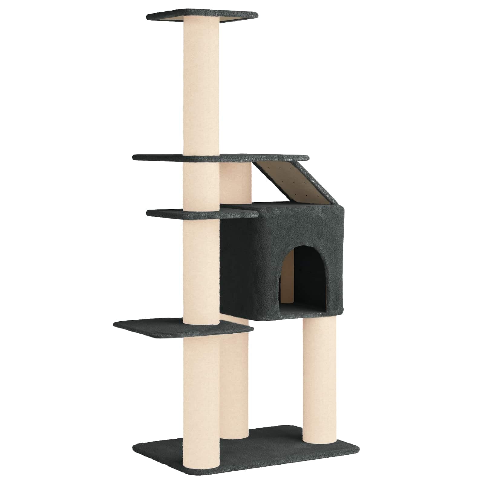 Árbol rascador de madera con sisal, 183 cm, color gris oscuro