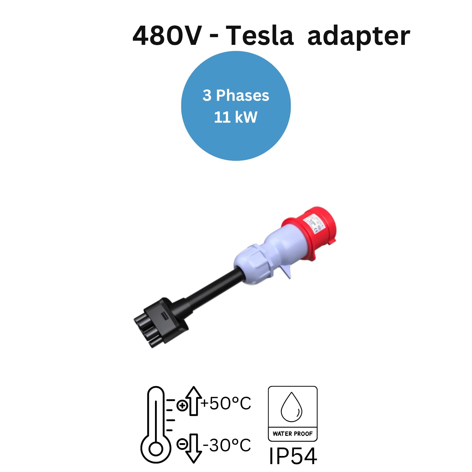 Tesla adapter 16 A, 3-fazowy, 480 V, czerwone gniazdo - konwerter ładowania EV wtyczka - wysokiej jakości stacja ładująca Tesla EV adapter dla europejskich posiadaczy EV