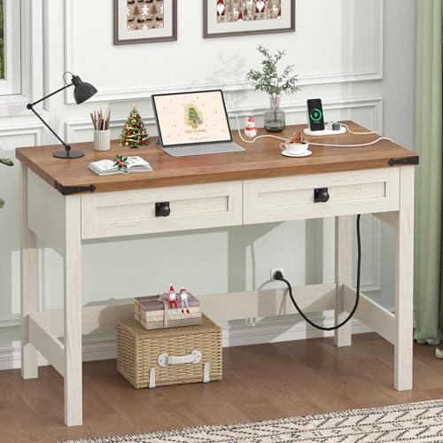 YOMILUVE Farmhouse Computer Desk with 2 Drawers, 39 Inch Small