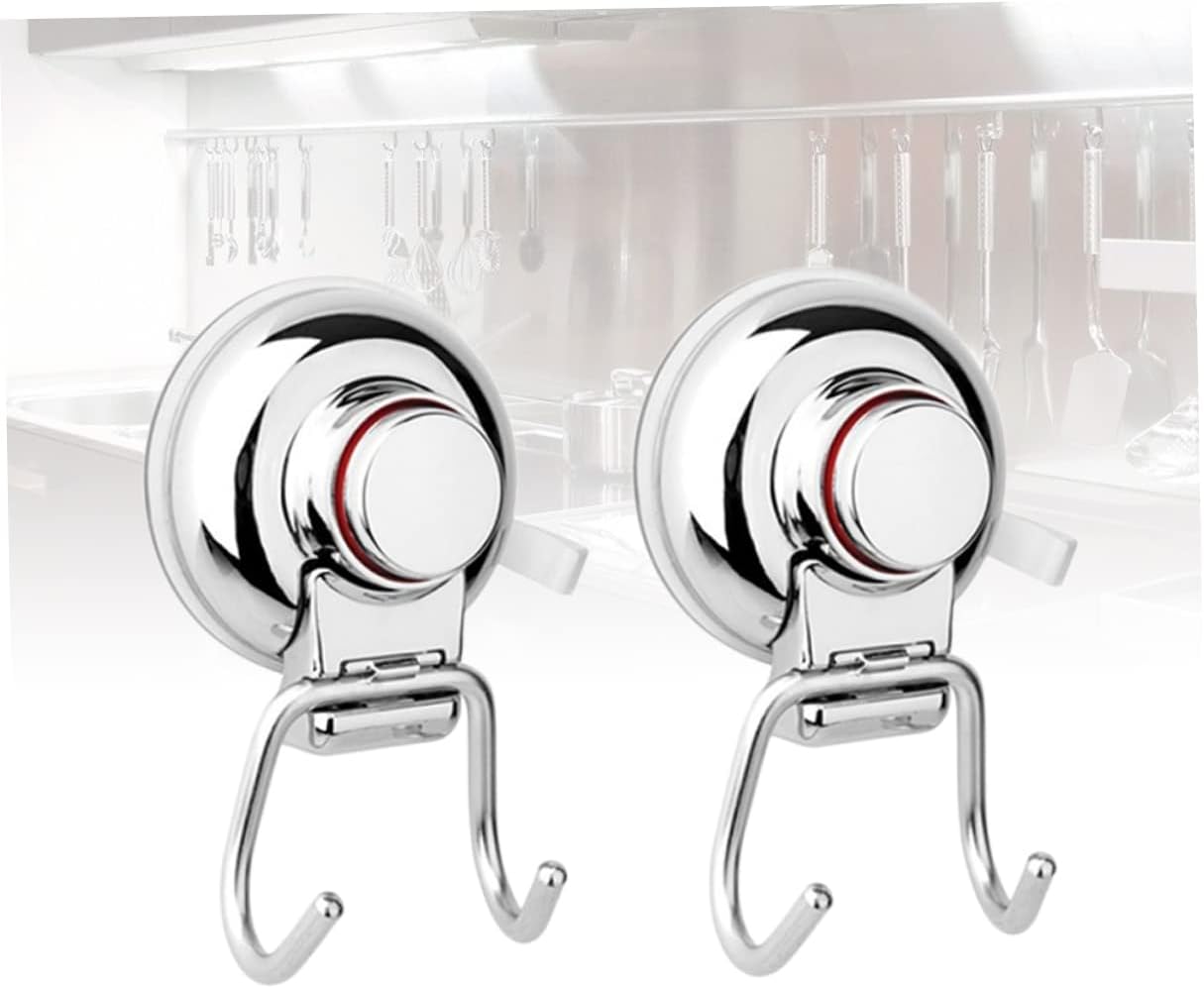 2pc Stainless Steel Seamless Double Hooks No Drilling Suction Cup Hooks for Bathroom Kitchen Strong Vacuum Hold Pack Hanging for Smooth Surfaces