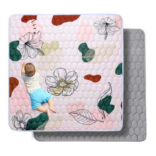 Image of Baby Play Mats for Floor, 50"x50" Play Mat for Playpen, Soft Padding Foam Playmats for Babies and Toddlers Infants, Foldable and Machine Washable Baby Crawling Mat, Boho Design