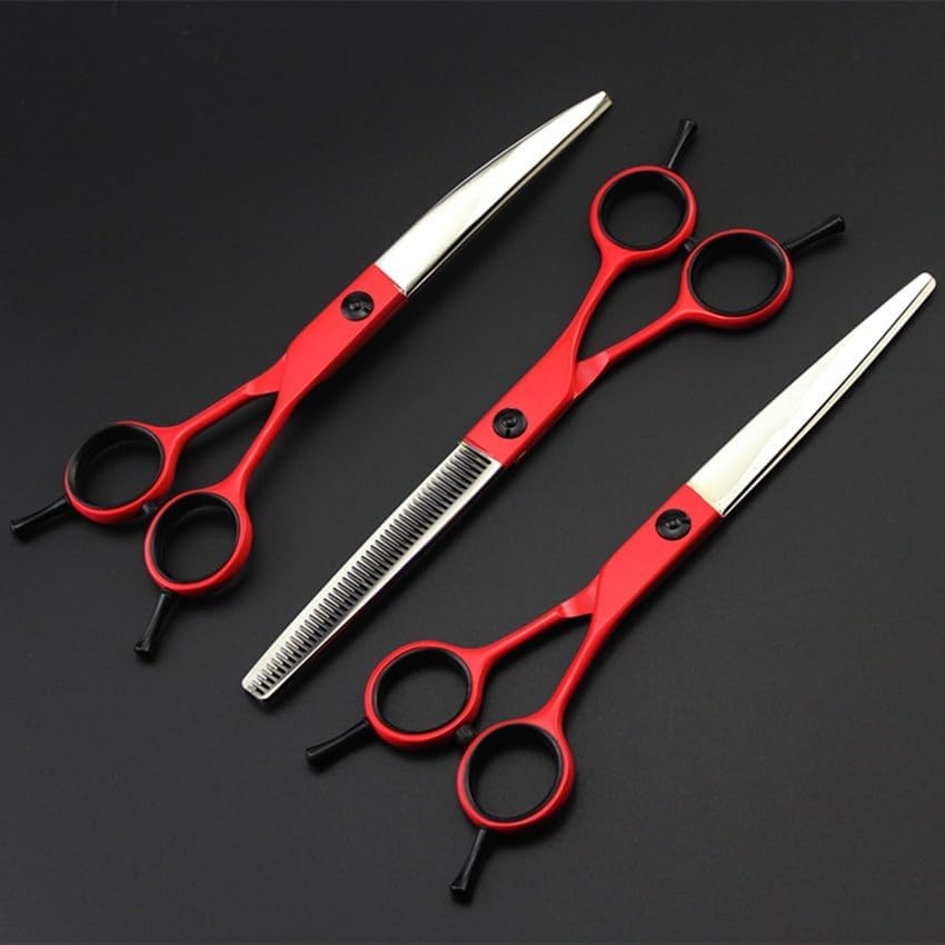 Dog Grooming Scissors Shears, 5PCS Professional Japan 440c Pet 7 Inch Shears Dog Grooming Hair Scissors Cutting Thinning Barber Hairdressing Scissors Kit