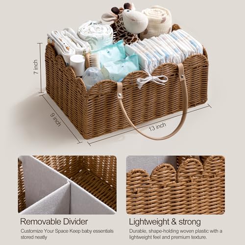 HBlife Baby Diaper Caddy Organizer, Portable Scalloped Plastic Wicker Woven Basket with Divider, Nursery Diaper Station, Baby Shower Gifts Basket, Car Organizer, Washable Waterproof by HBlife - Used condition - Image 5