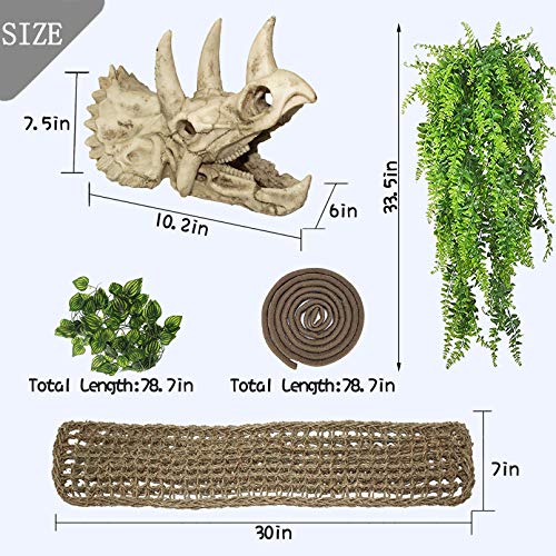 Tfwadmx Bearded Dragon Tank Accessories Resin Dinosaur Triceratops Skull Reptiles Seagrass Hammock Habitat Decor Flexible Vines Decorations For Lizard,Chameleon,Snake,Spider,Frog,Gecko #TOP2