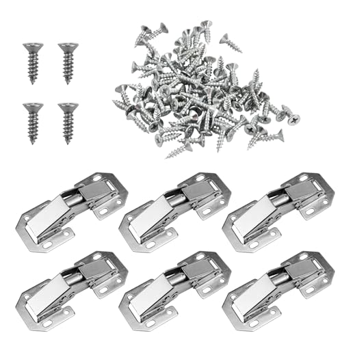 6 Piezas Bisagras Puertas Cocina con Tornillos, Bisagras sin Perforación de 90 Grados, Bisagras Armario Giratorio de Acero Laminado en Frío, para Puertas de Cocina, Vestidor, Gabinete y Baño