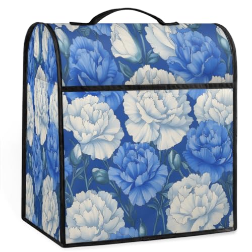 Mexpekil Funda para batidora de pie de flores blancas y azules, 5-8 cuartos de galón, cubiertas antipolvo para electrodomésticos de cocina con asa superior y bolsillos, accesorios universales para