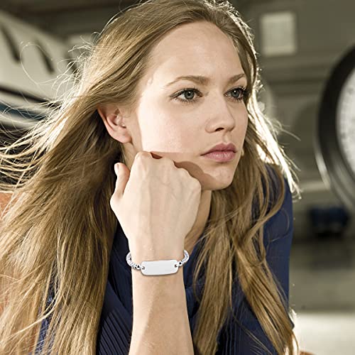 Custom Name Hematite Beads Bracelet For Women White Stone Beaded Bracelet Personalized Wide Stainless Steel Name Id Engraving Plate Bracelets For Girls Women Mom Y1515 #TOP1