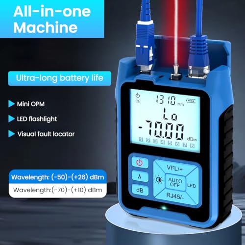 Image of Serplex 4 in 1 Optic Cable Tester for Fiber Optic Cable, LCD Backlight Optical Power Meter with LED Light & Automatic Calibration, Visible Red Laser Tool, Battery Operated, Battery Not Included