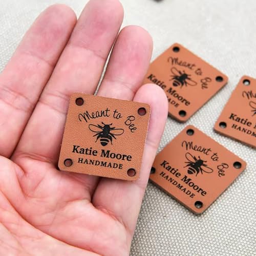 Custom Leather Tags for Handmade Items, Personalized Leather Labels for Knitting Crochet Sewing, Faux Leather Labels for Sewing with Logo, Square 1.18x1.18 Inches(25x25mm)
