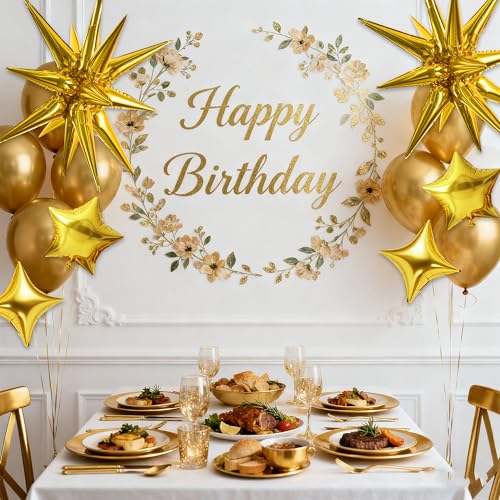 TONIFUL 22Inch 15Pcs Gold Large Explosion Star Mylar Balloons and 10Inch Four Pointed Star Balloons Set for Christmas New Year Birthday Wedding Bridal Shower Anniversary Photo Booth Supplies - Image 5