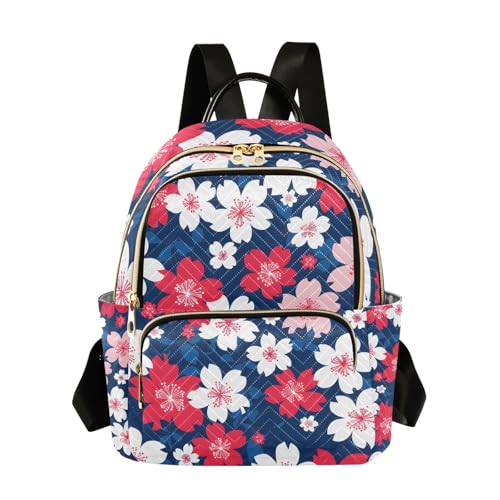 JIPONI Cherry Blossoms Red Pinky Small Backpack for Women, Travel Purse Back Pack, Casual Daypack, Lightweight Bag-S