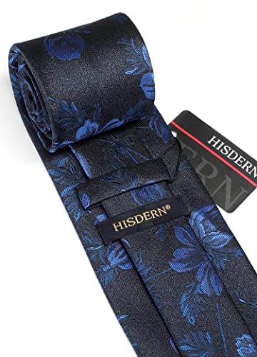Image of HISDERN Men Floral Ties Woven Classic 3.4 inch Necktie Set Formal Tie Pocket Square for Wedding with Handkerchief Gift Box