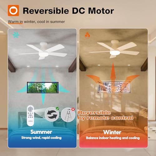 Image of addlon Ceiling Fans with Lights, 42 Inch Low Profile Ceiling Fan with Light And Remote Control, Flush Mount, Reversible, 3CCT, Dimmable, Quiet, White Small Ceiling Fan for Bedroom Indoor /Outdoor Use