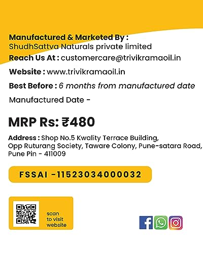 Image of Trivikrama Cold Pressed Safflower Oil | Kusum Oil | Kardai Tel Zero Cholesterol Chemical & Pesticides Free | Wooden Churner Safflower For Cooking With Multipurpose Usage (1 Liter)