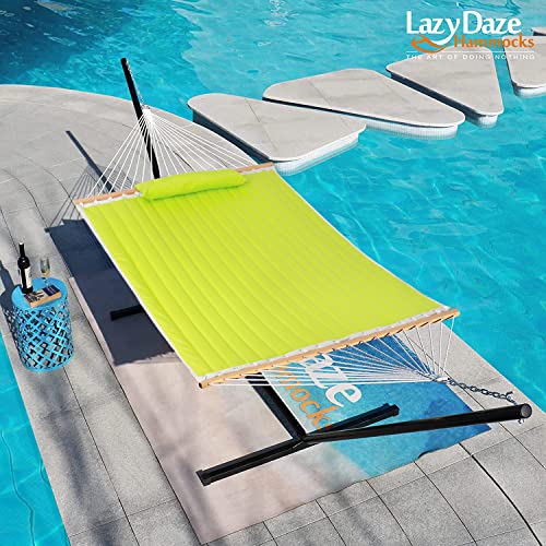 Lazy Daze Hammocks Quilted Fabric Double Hammock with Pillow, Spreader Bar Swing for Two Person (Light Green)