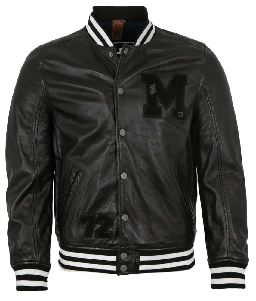 Gipsy - Męska kurtka skórzana z prawdziwej skóry, kurtka College Blouson Lamnappa czarno-biała