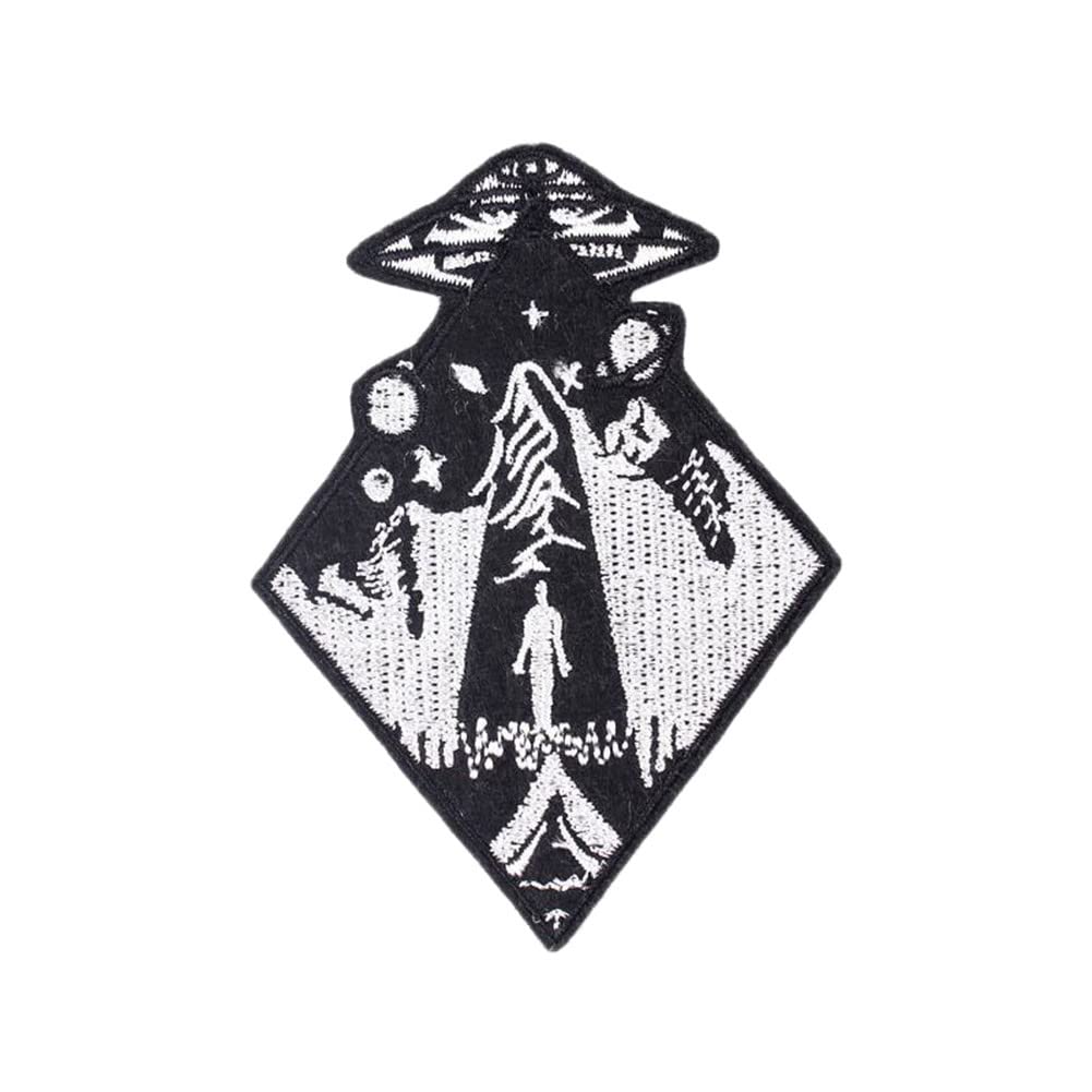 ulricar Alien Patch (1pcs, Round, Multicolor) Embroidered Applique Iron On Sew On Emblem for Clothing Decor, UFO Patch, DIY Clothes Decorating Gift