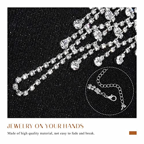 ACEDRE Rhinestone Ring Bracelet Silver Hand Chain Jewelry Sparkly Crystal Finger Bangles Costume Accessories for Women4