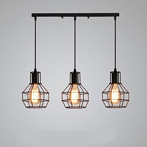 Nclon Industrial Vintage Retro Lámpara de techo,Metal cage Lámpara colgante Comedor Lámpara colgante E27 Enchufe Exclud de la bombilla-B-3-Lights Cover