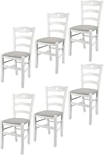 t m c s Tommychairs Set of 6 Cuore Dining Chairs for Kitchen Bar and Dining Room, Sturdy Beech Wood Frame with White Lacquered Seat and Seat Upholstered in Pearl Grey Fabric