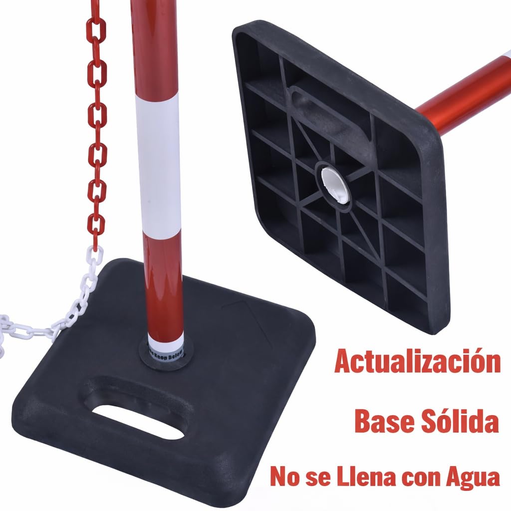 [ 4 piezas] Poste delimitador de tráfico 40 "/100 cm, poste de barrera con cadena atada de 20 FT/600 cm y base rellenable de arena y agua para estacionamiento, construcción de carreteras