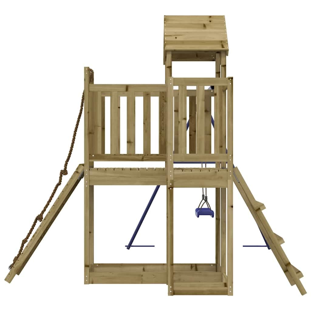 Imprägniertes Kiefernholz Spielturm mit Kletterwand, Schaukel, Sandkasten für Kinder ab 3 Jahren, robustes Garten-Klettergerüst mit Dach, Seil, Leiter, Zubehör, outdoor, langlebig und sicher