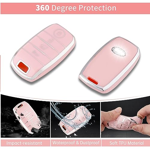 Image of Pangpai Pink Key Fob Cover for Kia, Soft TPU Key Case Protection with Bling Keychain Fit for Kia Forte Koup Niro Optima Rio Sorento Soul Sportage Smart 2 3 4 Buttons Key
