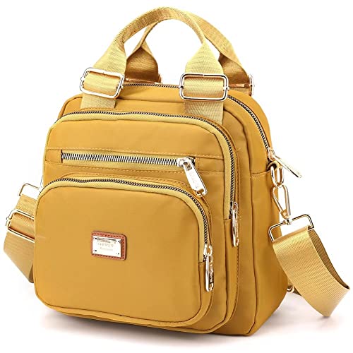 Shoulder Bag for Women Nylon Waterproof Crossbody Purse Small Lightweight Backpack Roomy Multi-pocket Tote Handbag, Yellow, One Size