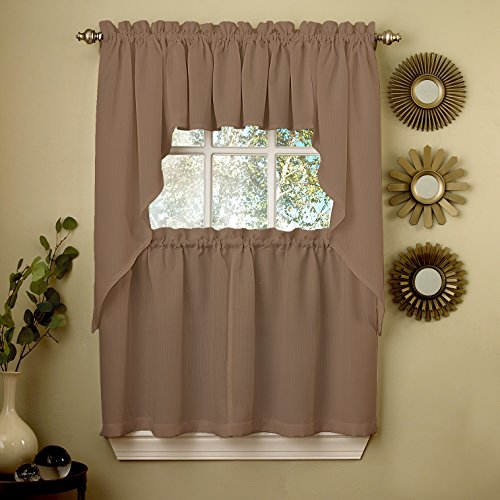 Image of Sweet Home Collection 5 Pc Kitchen Curtain Set-Valance Swag Choice of 24 inch or 36 inch Tier Pair, Ribcord Taupe