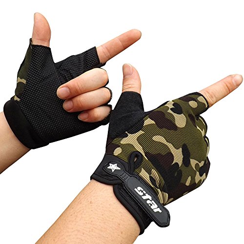 Covermason Hombres Deportes Antideslizante Mitad Dedo Guantes para Ciclismo Aptitud (S, Camuflaje)