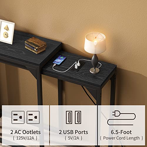 Aisundy Console Table With Power Outlet & Usb Ports, 78.6 Inch Narrow Extra Long Sofa Table Set, Black Entryway Table Behind Sofa Couch, Industrial Hallway Table Nesting Side Table Set #TOP2