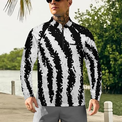 Black and White Tiger Stripe Men's Sun Protection Shirts UV SPF UPF 50+ Long Sleeve Rash Guard Lightweight2