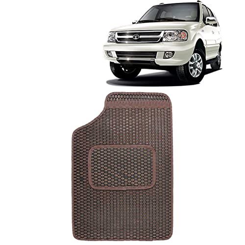 Image of Kingsway Dotted Design Car Floor Foot Mats Universal Fit for Tata Safari Dicor, Model Year : 1998-2012, Water and Dustproof, Color Brown, Set of 5 Pieces