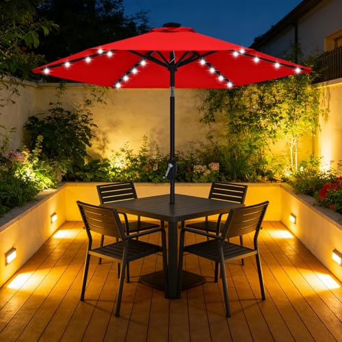Image of ABCCANOPY Durable Solar Led Patio Umbrellas with 24LED Lights 7.5FT (Red)