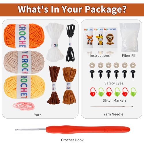 Image of Crochet Kit for Beginners Crochet Animal Kit Crafts for Adults with Step by Step Video Tutorial Hobbies for Women Crochet kit Crochet Animals Beginner Crochet kit DIY Knitting Supplies