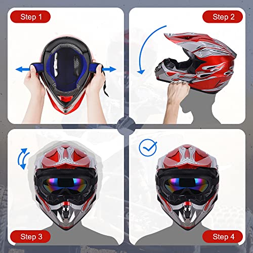 Image of OUMURS Adult Motocross Dirt Bike Helmet with Goggles, Gloves & Mask Dirt Bike ATV Helmet for Unisex-Adult Men Women Adjustable Sun Visor DOT /FMVSS-218 Off-Road Motorcycle Helmet UTV Helmet Downhill