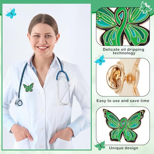 Image of Inbagi 50 Pcs Mental Health Awareness Pins Bulk Green Butterfly Mental Health Month Enamel Pins Prevention Inspiring Lapel Brooch Accessories for Clothing, Shirts, Jackets, Activity Supplies