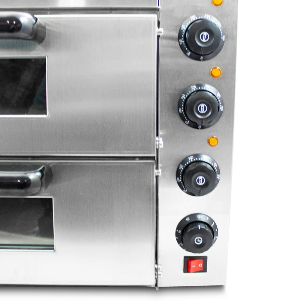 Bituxx Professioneller Doppel Pizzaofen Pizzabackofen Pizzamaker Elektrisch 3000W mit Steinplatte, Gastro Steinbackofen für Pizza, Brot und Backwaren, Leistung 3000 Watt, Temperatur bis zu 350°C