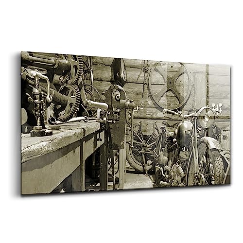 Wallart innovante peinture murale en verre resistant 140x70cm aux motifs de motos retro